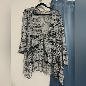 ZAD Black and White Graphic Print Kimono